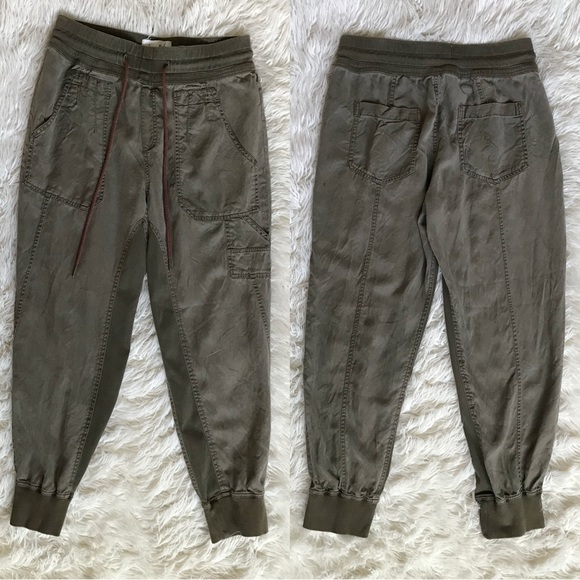 Anthropologie Dark Green Cargo Style Drawstring Waist Loose Fit Jogger Pants - Picture 1 of 8